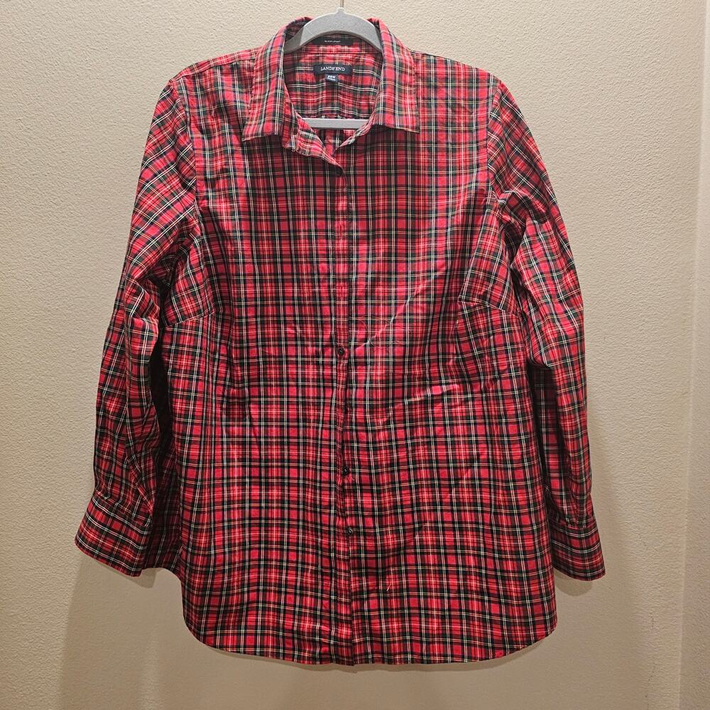 Lands' End Women's Plaid Holiday Women's Button Down Shirt Size 20W